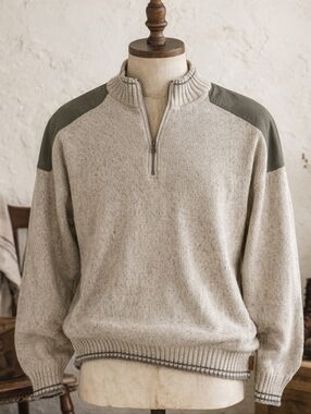 ​VTG Tundra Sport Canada Wool Blend 1/4 Zip Sweater Men’s Large Beige